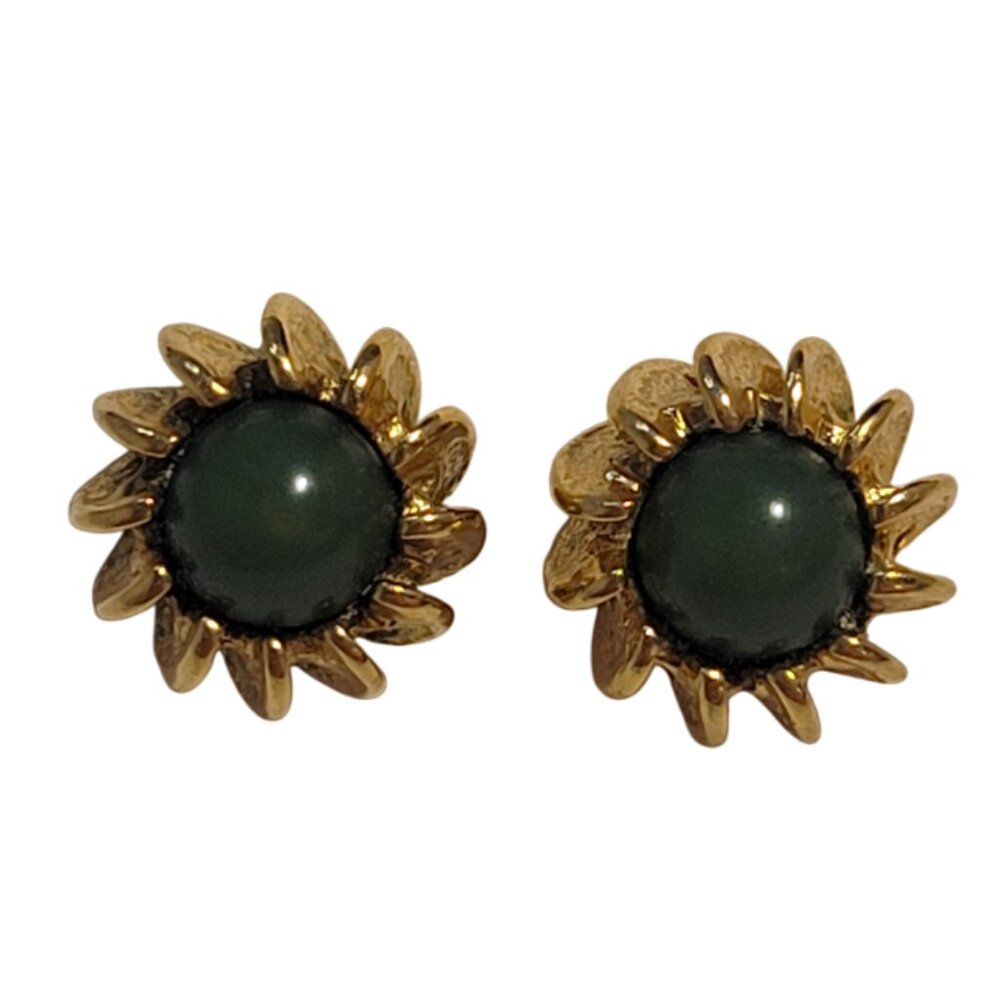 Vintage Green/Gold Sunburst Stud Earring